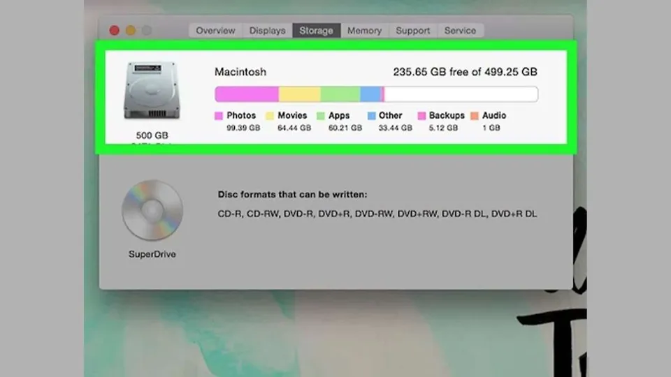 Cách xem dung lượng bộ nhớ trong trên máy tính Mac 